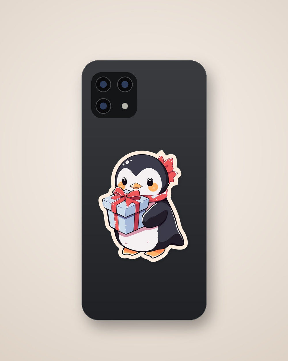 Penguin with a Christmas Gift Sticker