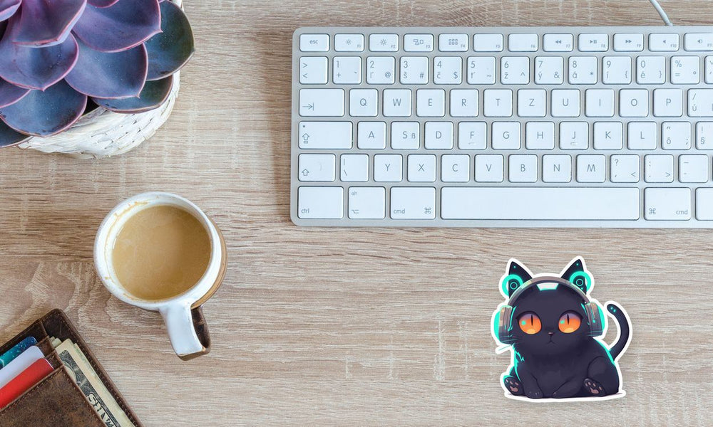 Cyberpunk Black Cat Headphones Sticker