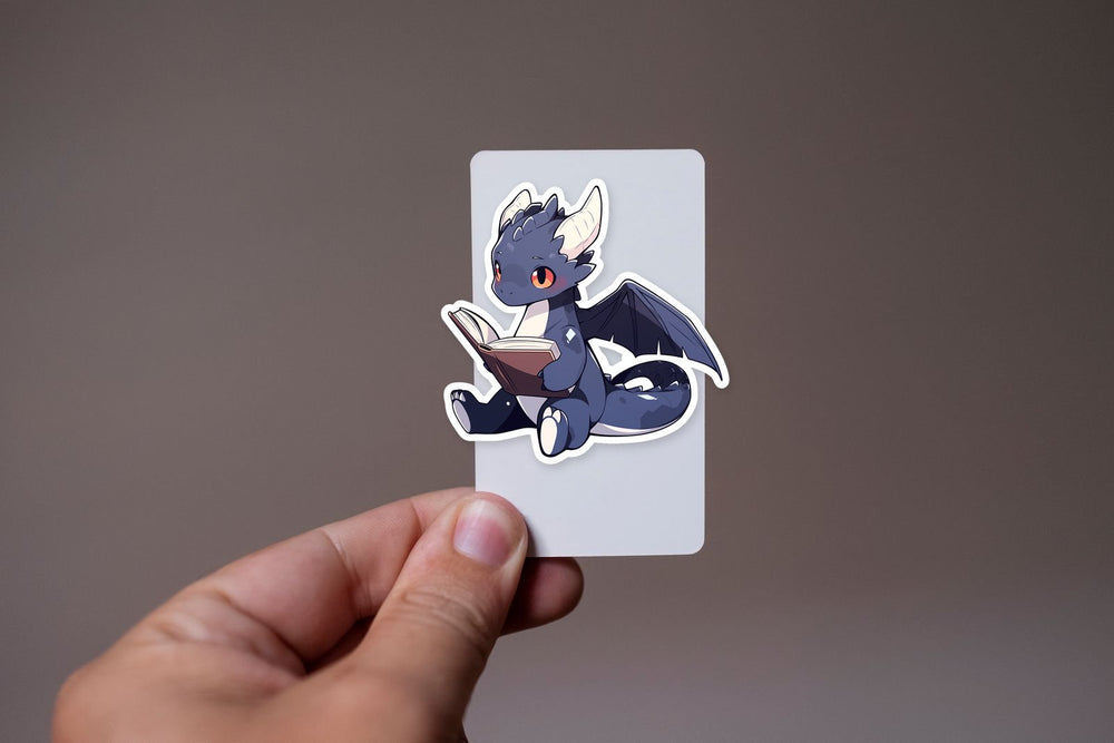 Cute Gray Dragon Reading Book Sticker