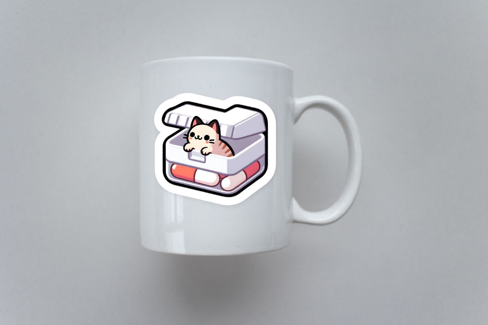 Cat in Pill Box Kawaii Sticker