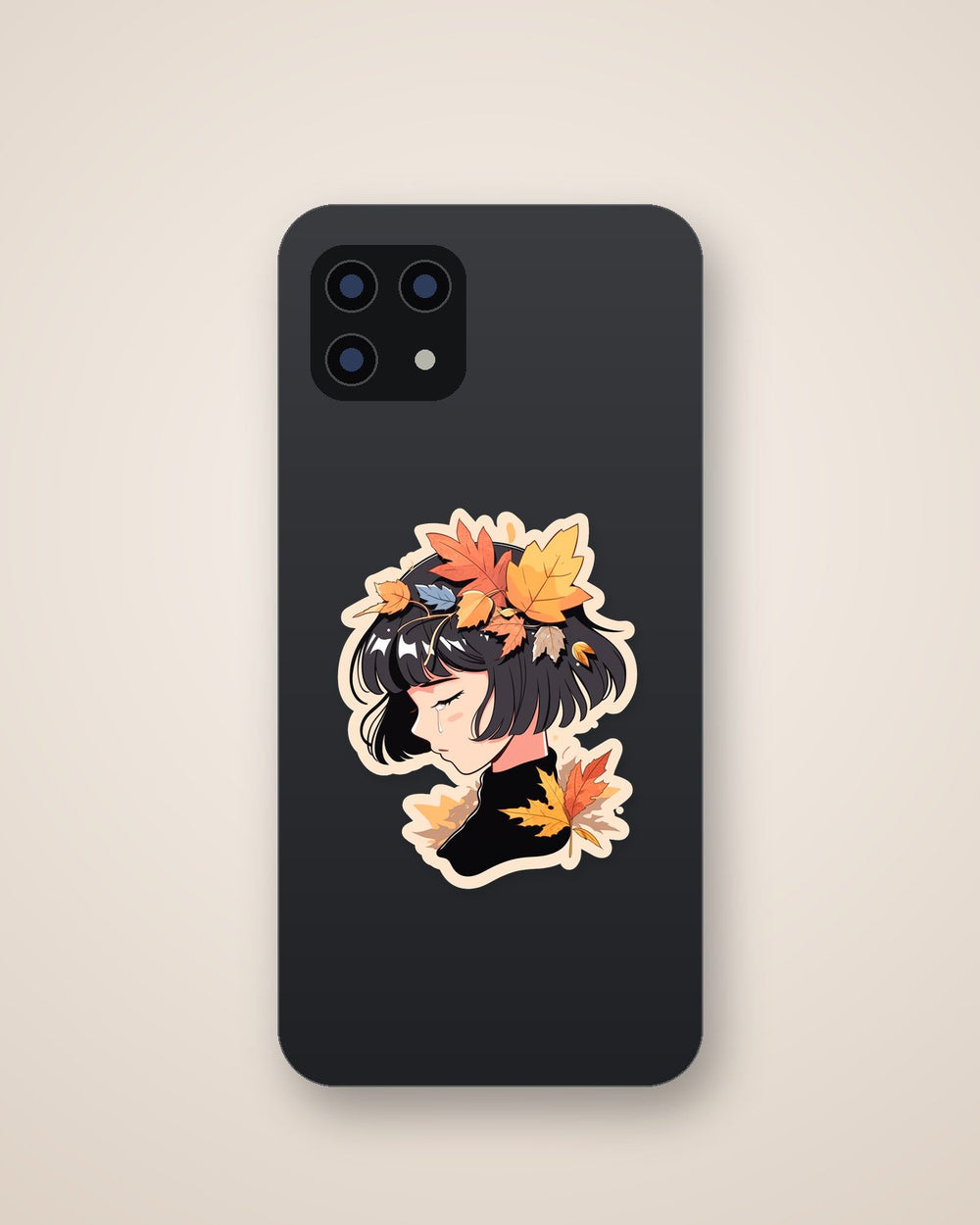 Crying Girl in Autumn Leaves Sticker