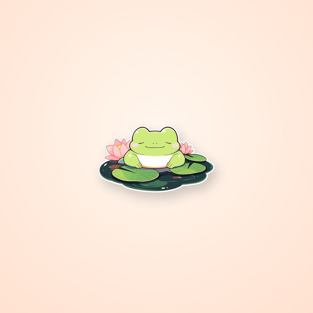 Cute Frog Sitting on Lily Pads Sticker