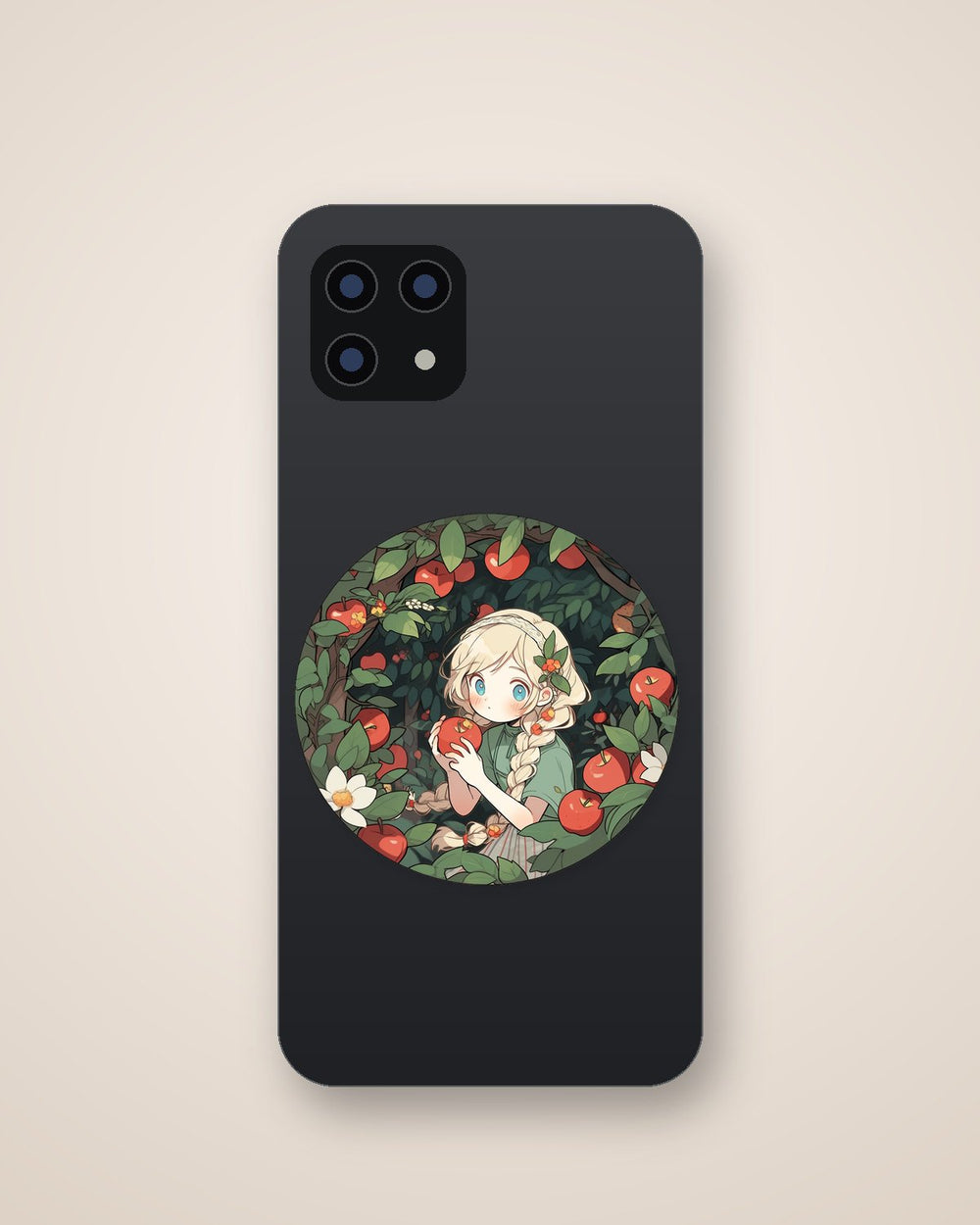 Anime Girl in Apple Orchard Round Sticker
