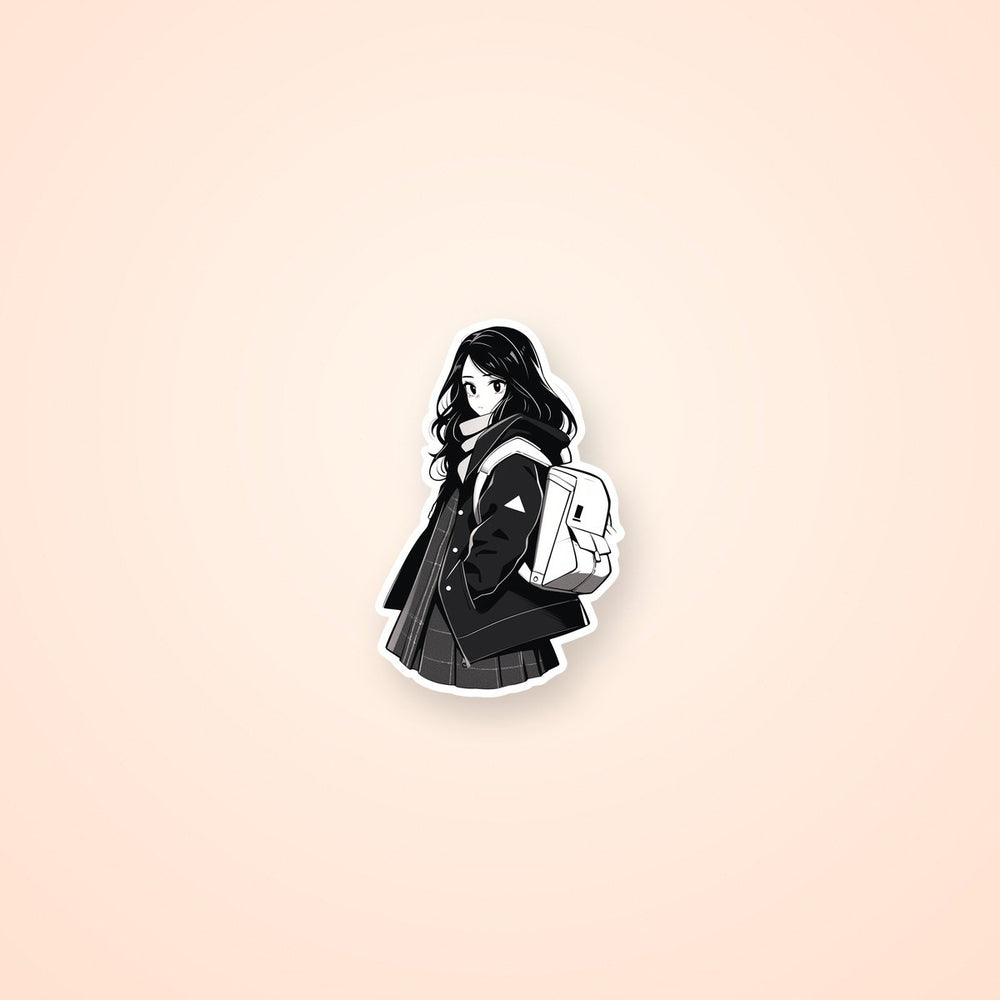 Girl with Backpack Black & White Sticker
