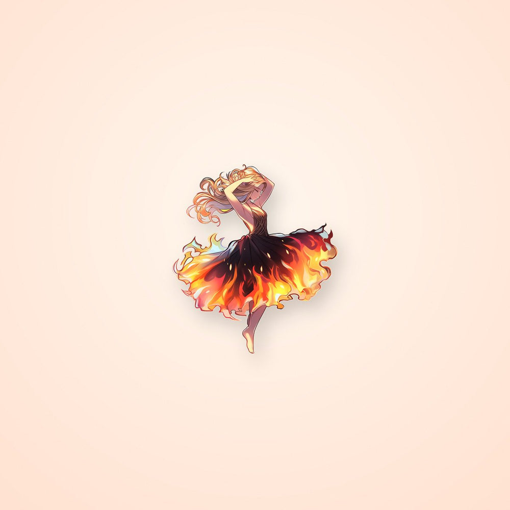 Dancing Anime Girl with Fiery Dress Sticker