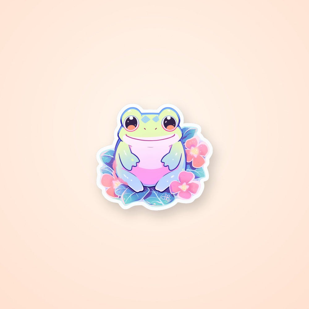 Pastel Cute Frog Sitting in Flowers Sticker