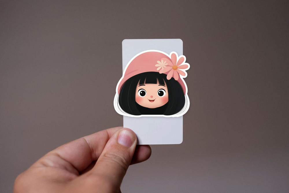 Cute Girl Beret Flower Sticker
