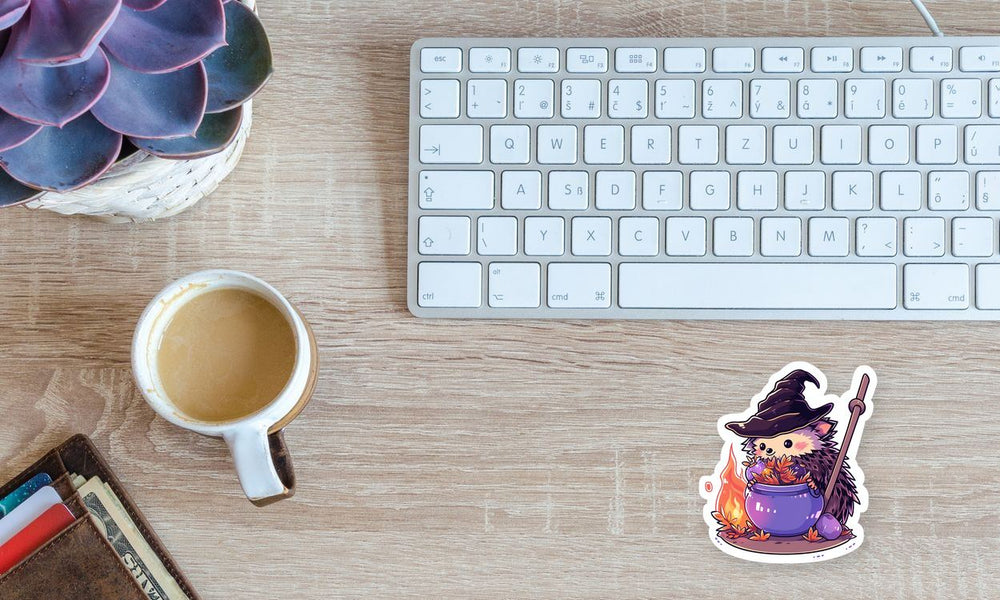 Hedgehog with Witch Cauldron Sticker