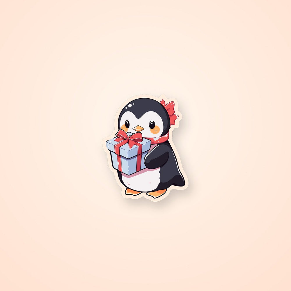 Penguin with a Christmas Gift Sticker