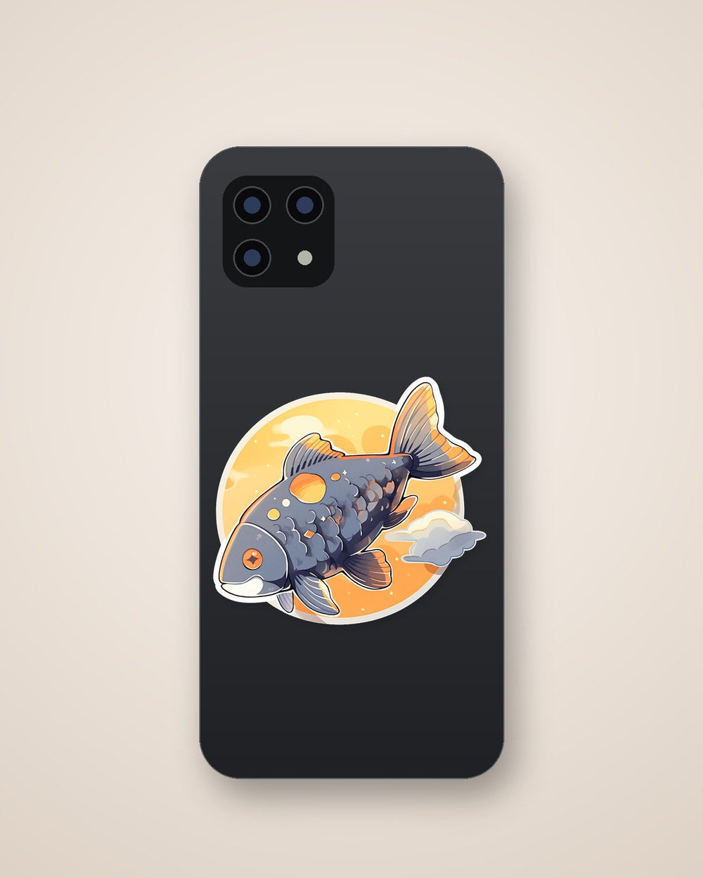 Gray Fish Against Moon Sticker