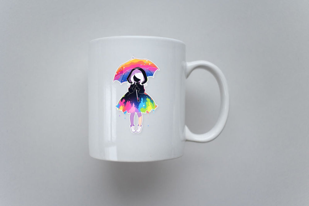Rainbow Paint Girl Under Umbrella Sticker