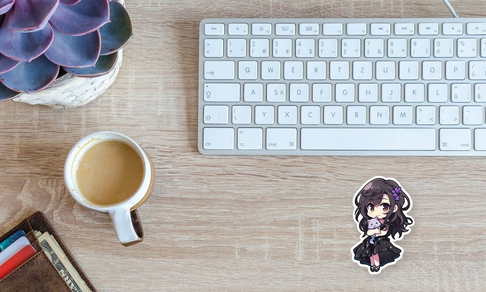Chibi Anime Girl with Toy Cat Sticker