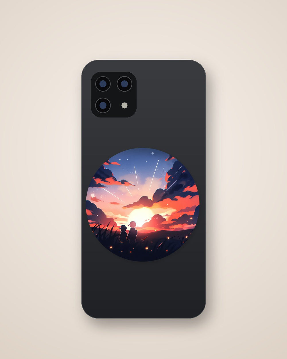 Two Children Watching Sunset Round Sticker