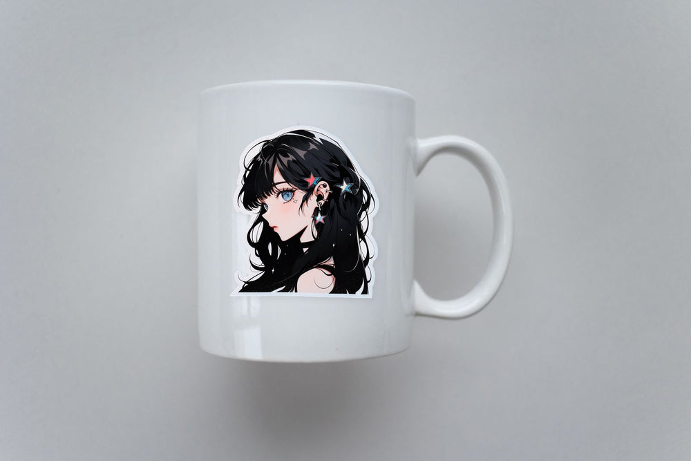 Blue-Eyed Brunette Anime Girl Aesthetic Sticker