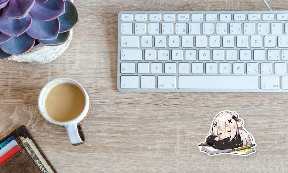 Cute Anime Girl Sleeping on Homework Sticker
