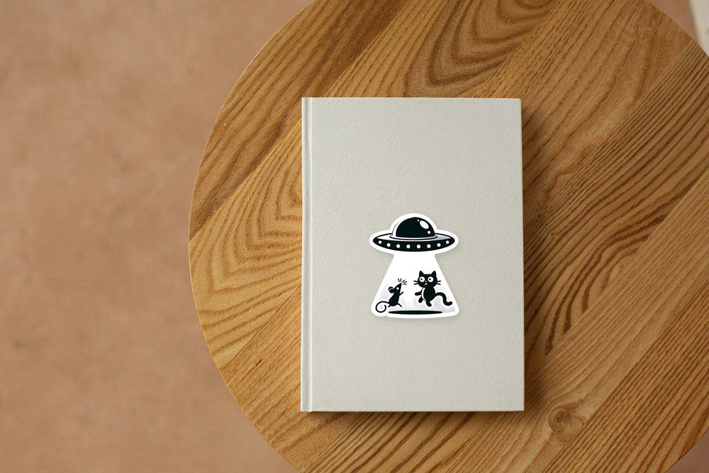 UFO Abducting Cat and Mouse Sticker