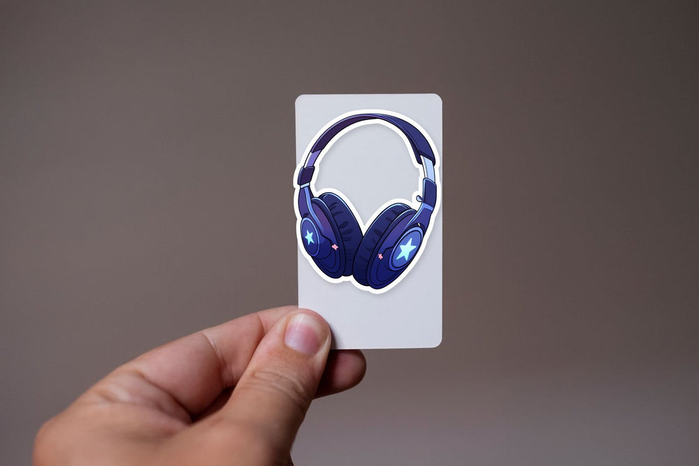 Dark Blue Headphones with Stars Sticker