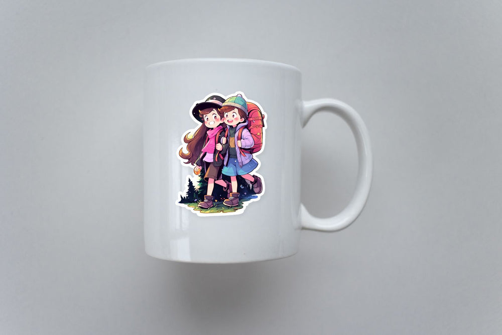 Girl and Boy on a Journey Cartoon Sticker