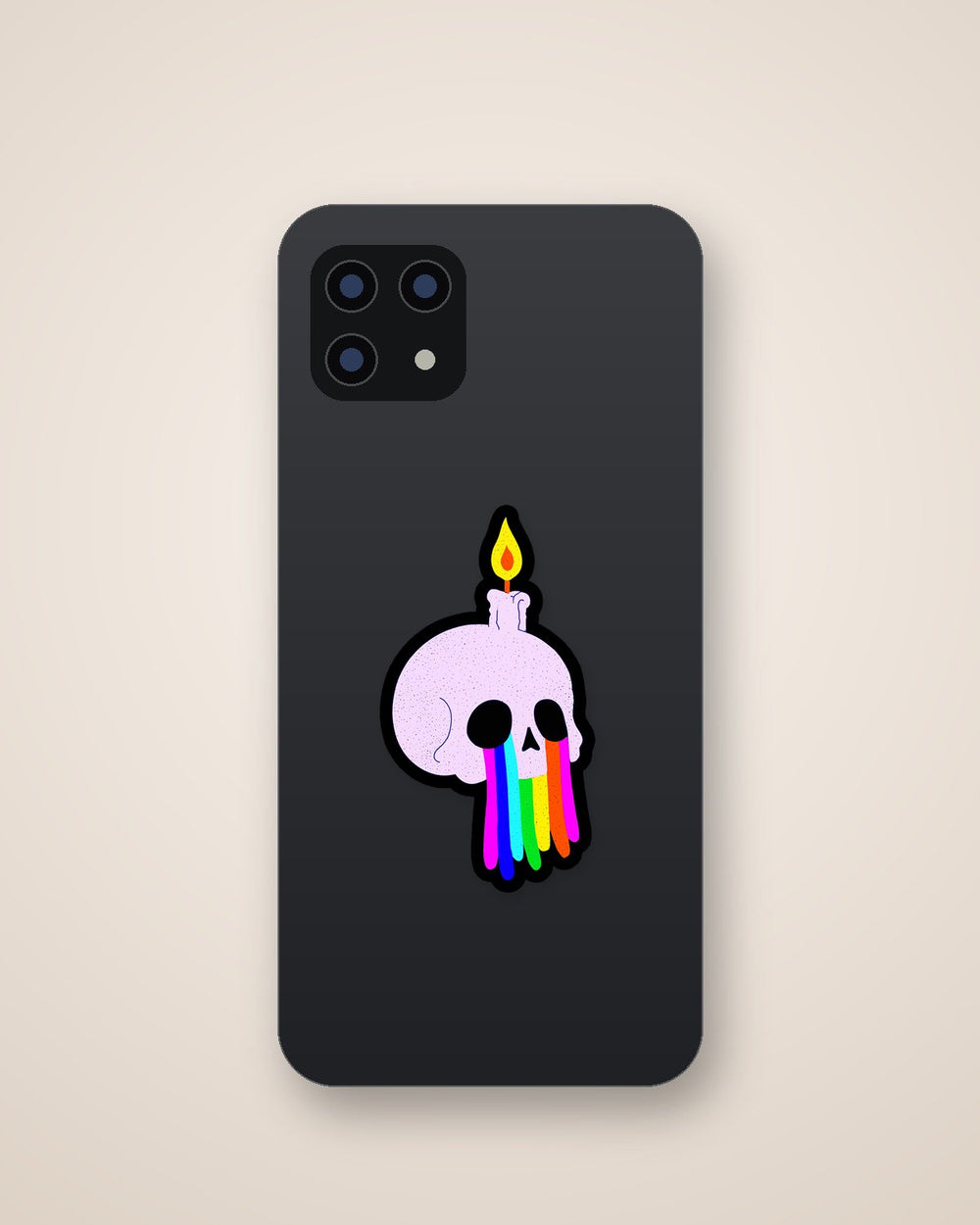 Psychedelic Skull Rainbow Tears Candle Art Sticker