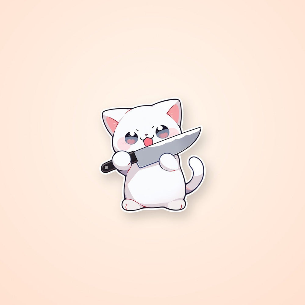 Cute White Kitty with Knife Sticker