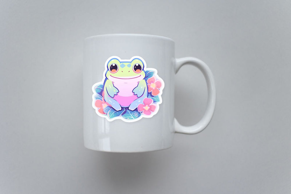 Pastel Cute Frog Sitting in Flowers Sticker
