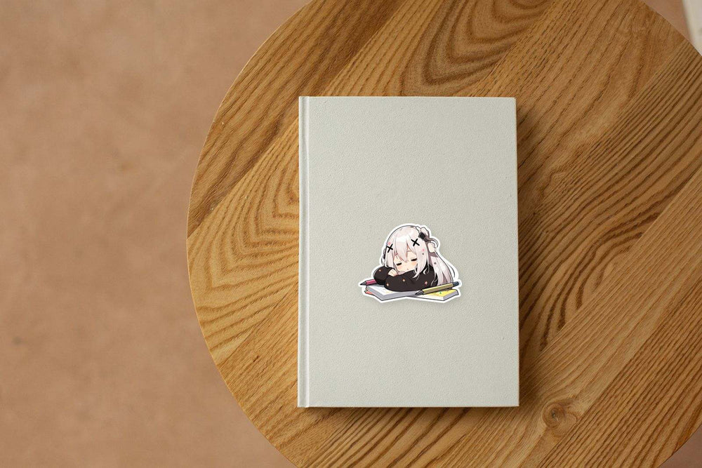 Cute Anime Girl Sleeping on Homework Sticker