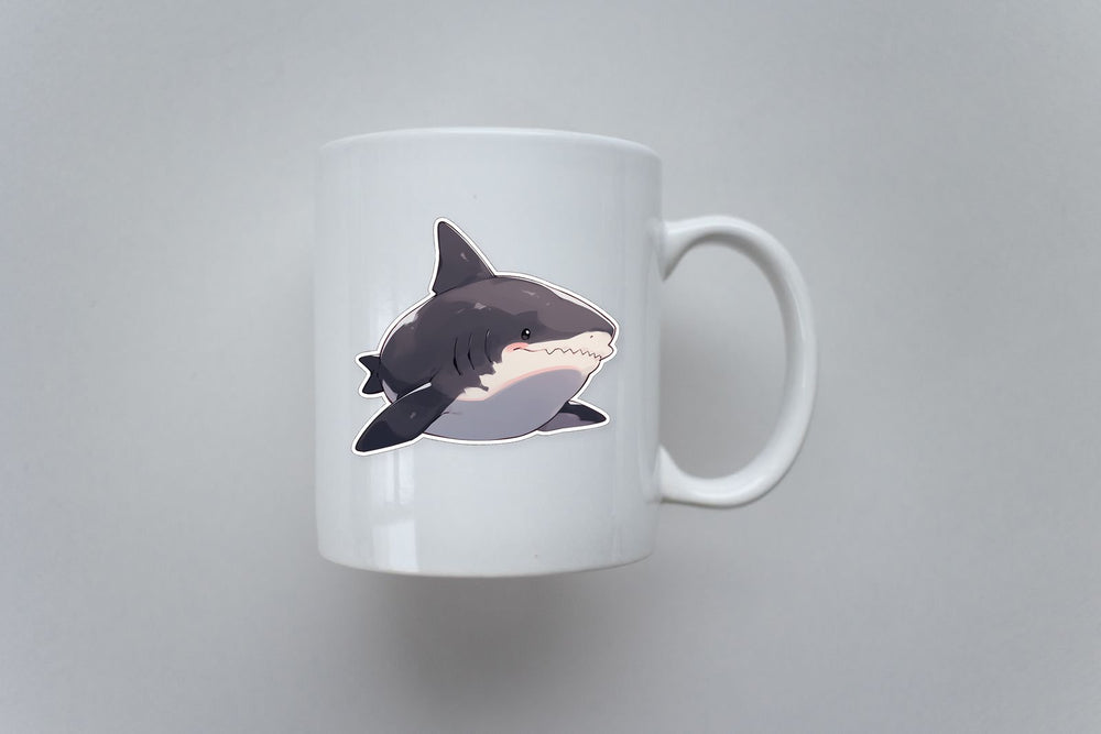 Fat White Shark Cartoon Sticker