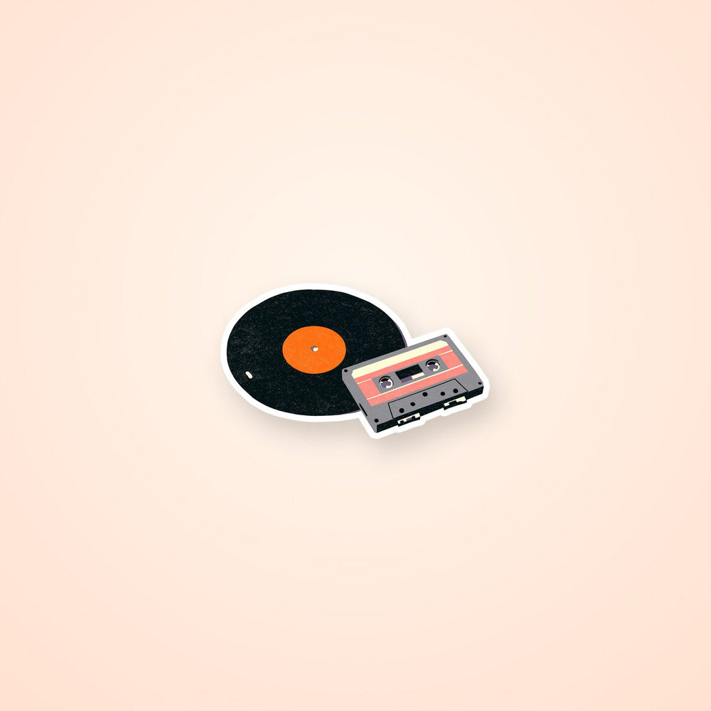 Retro Vinyl Record and Cassette Tape Sticker