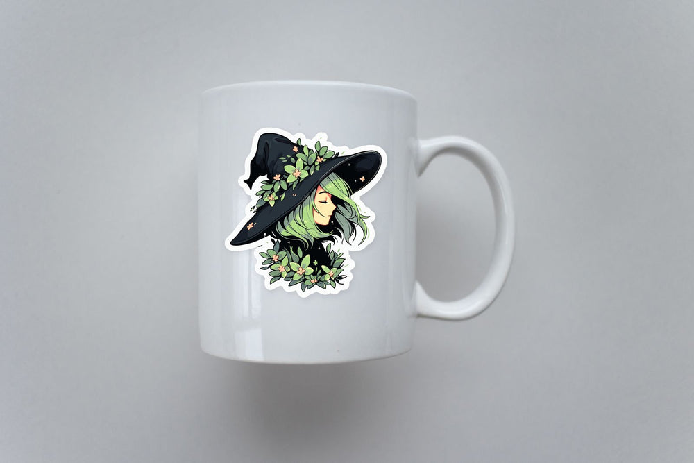 Halloween Witchy Girl Black & Green Sticker
