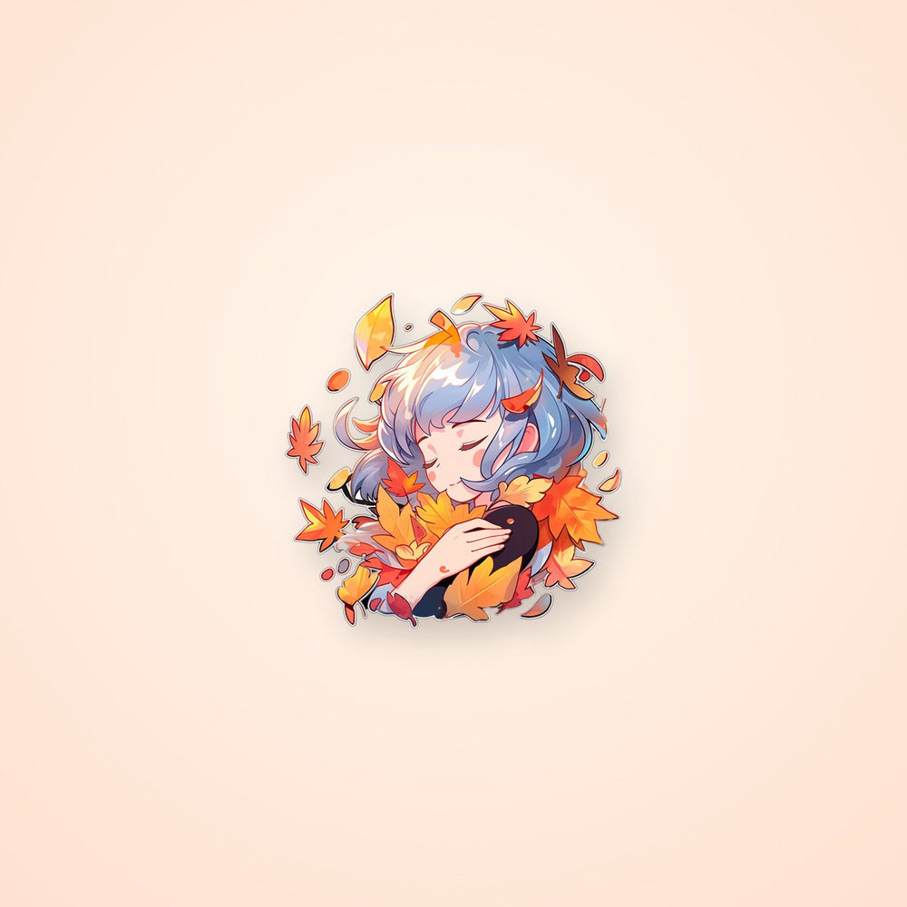 Anime Girl with Autumn Leaves Sticker