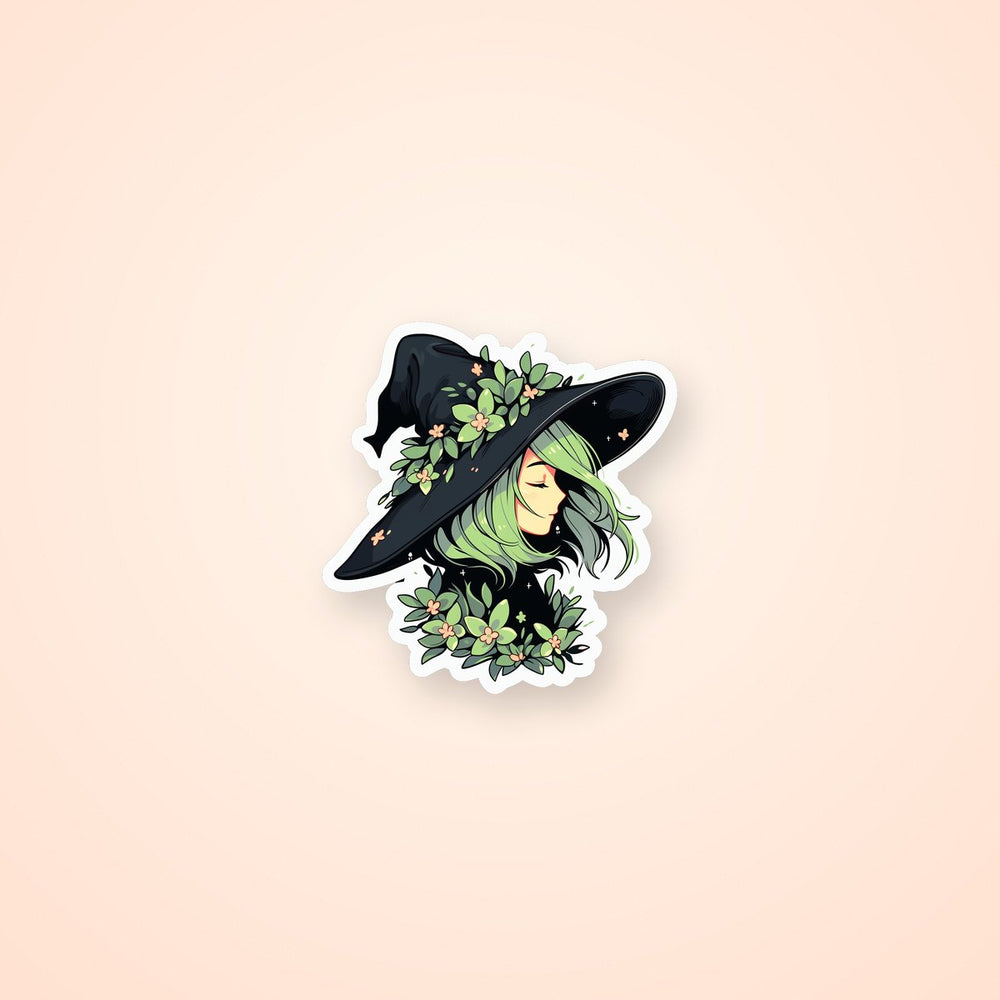 Halloween Witchy Girl Black & Green Sticker