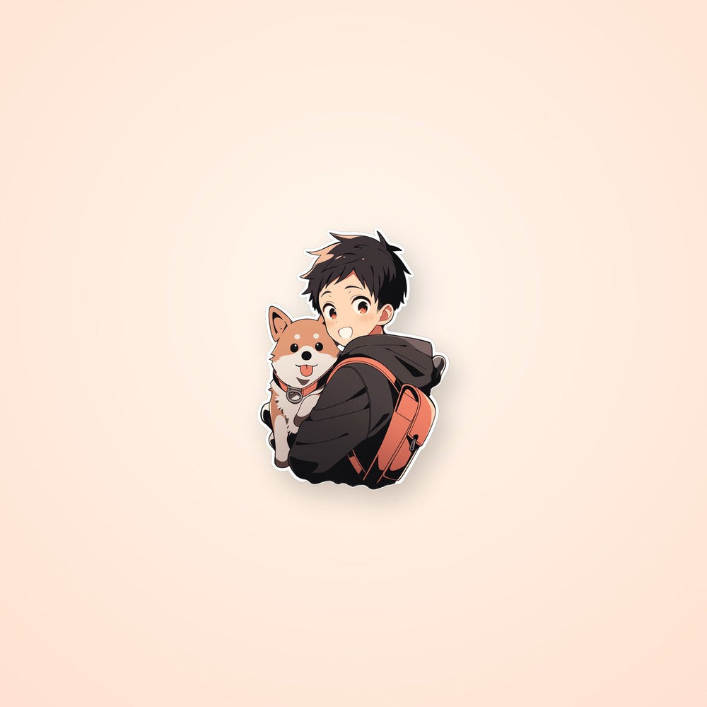Anime Boy with Shiba Inu Sticker