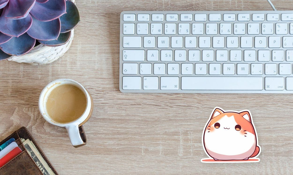 Orange White Bongo Cat Sticker