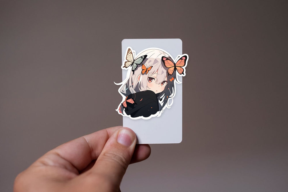Cute Anime Girl with Butterflies Sticker