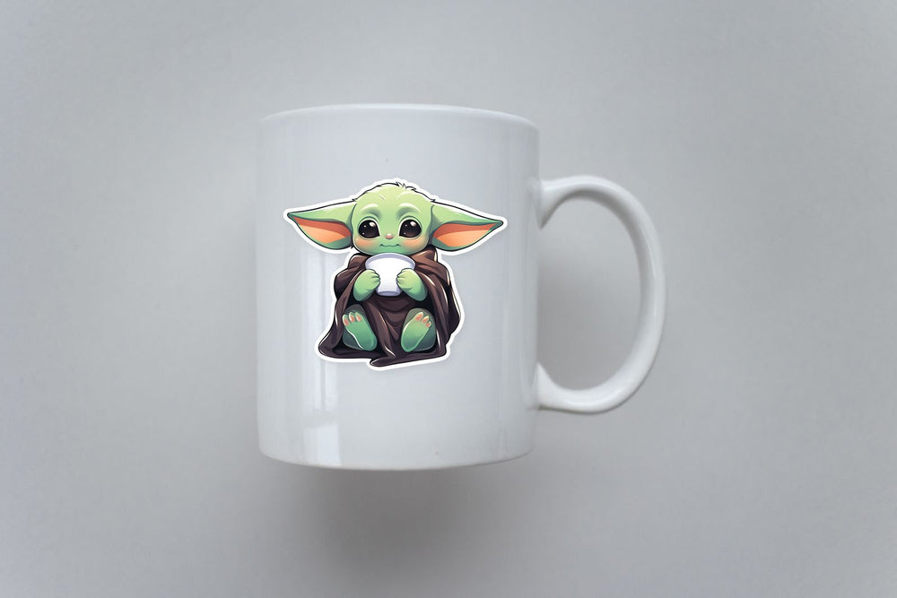 Cute Baby Yoda with a Cup Drawing Sticker