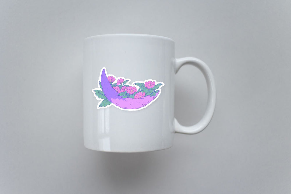 Pastel Purple Moon Floral Surreal Art Sticker