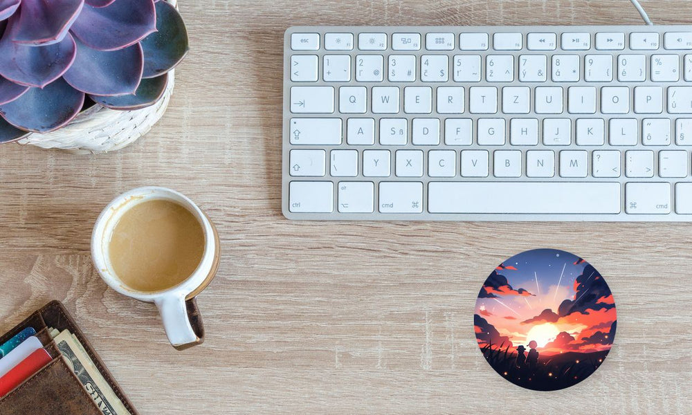 Two Children Watching Sunset Round Sticker