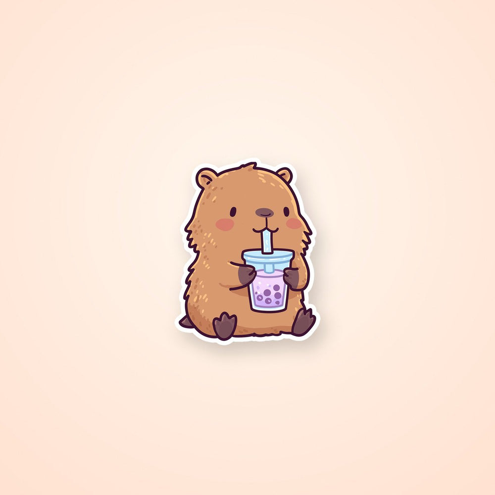 Cute Capybara Drinking Bubble Tea Sticker