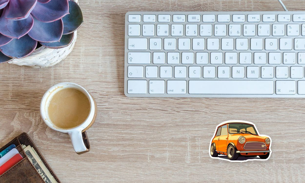Mini Cooper Orange Classic Car Sticker
