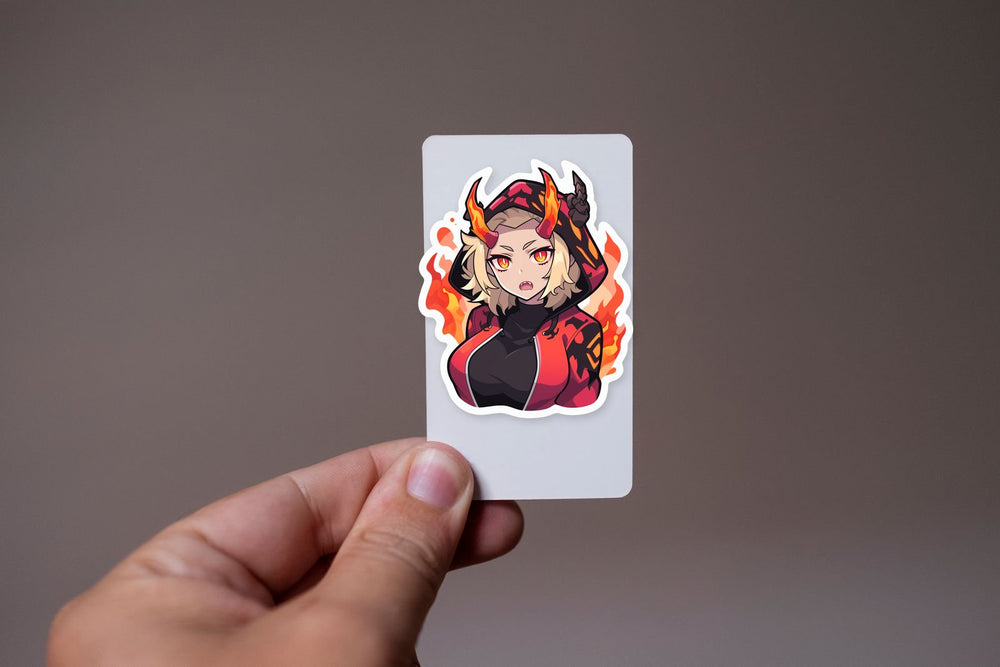 Anime Girl with Fiery Horns Sticker