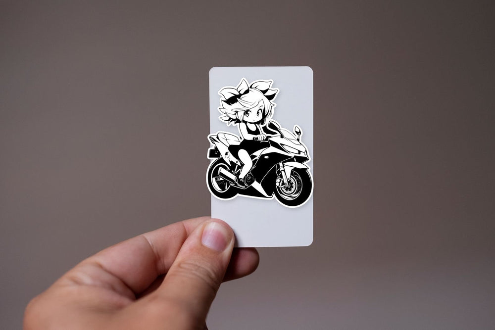 Anime Girl on a Sport Bike B&W Sticker