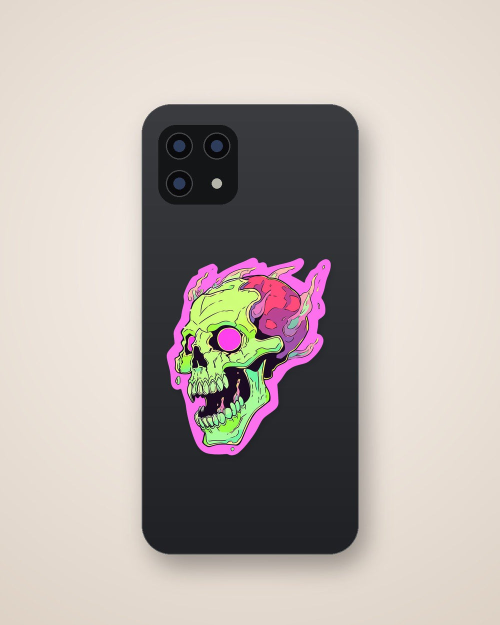 Creepy Green Skull in Pink Flame Sticker
