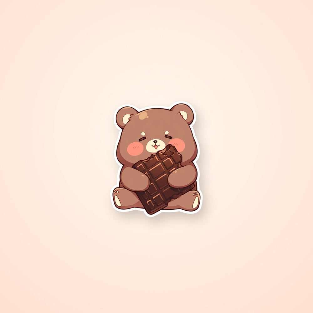 Cute Brown Bear with Chocolate Bar Sticker