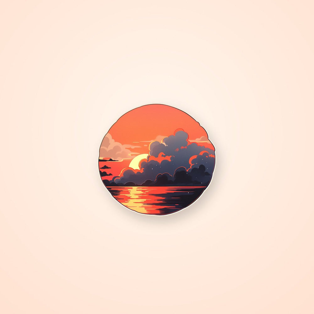 Orange Sea Sunset Round Sticker