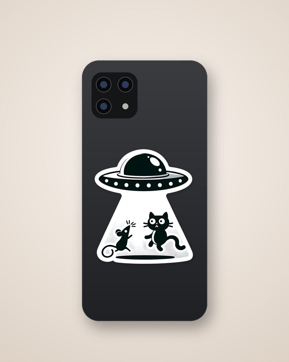 UFO Abducting Cat and Mouse Sticker
