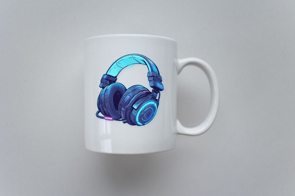 Neon Gaming Headset Futuristic Blue Clipart Sticker