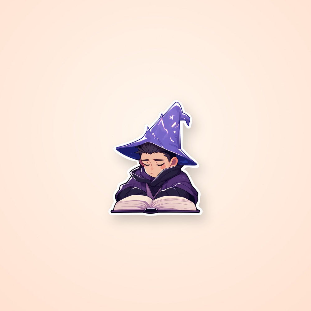 Sad Wizard Reading Book Sticker