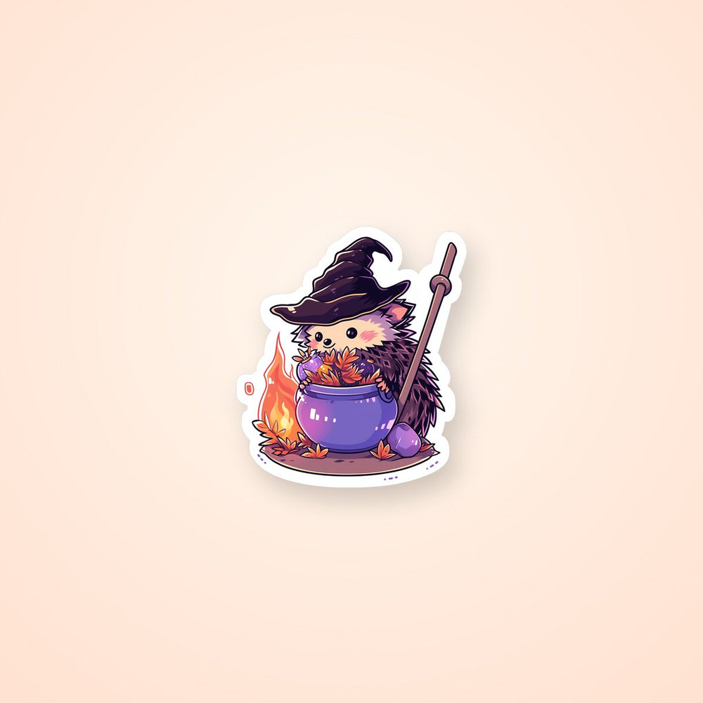 Hedgehog with Witch Cauldron Sticker