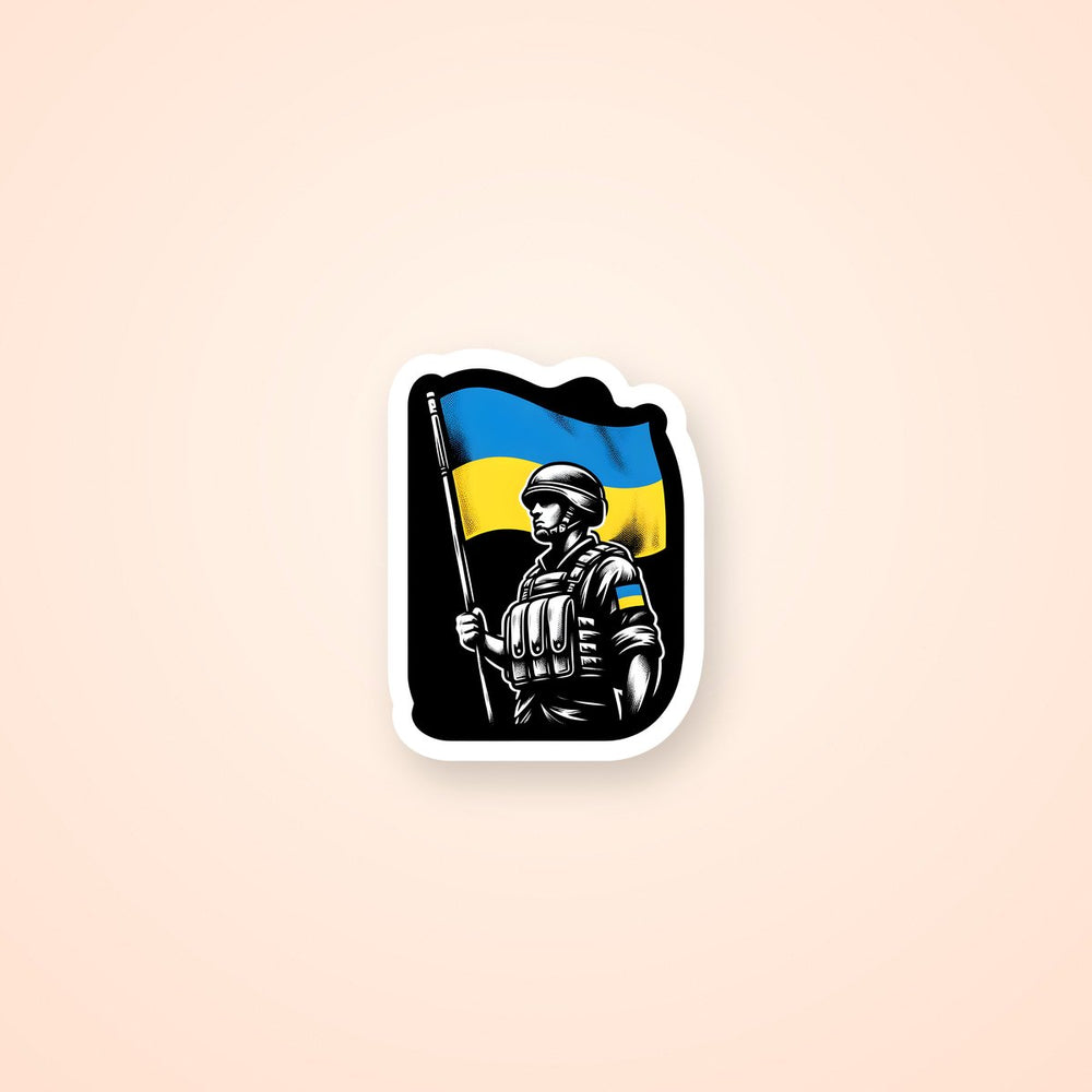 Ukrainian Soldier with a Flag Sticker
