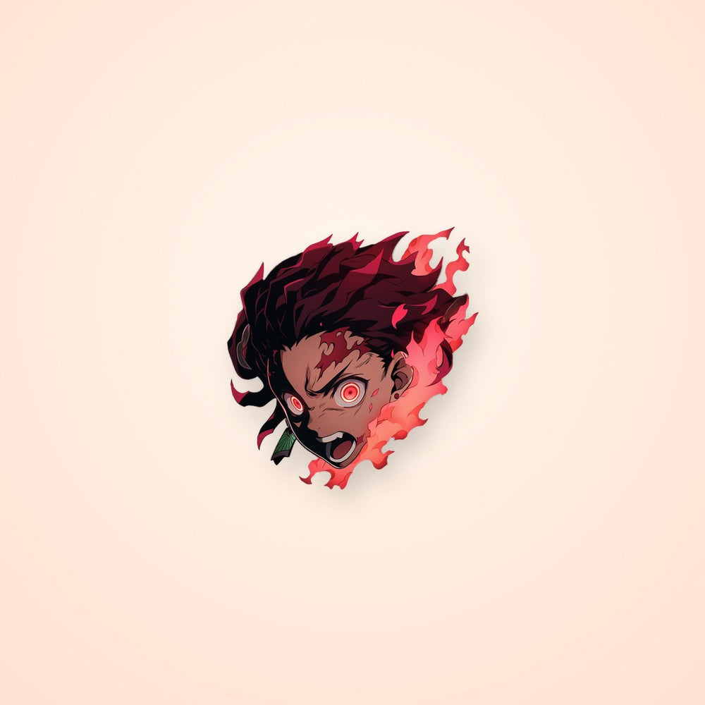 Tanjiro Kamado Head on Red Fire Sticker